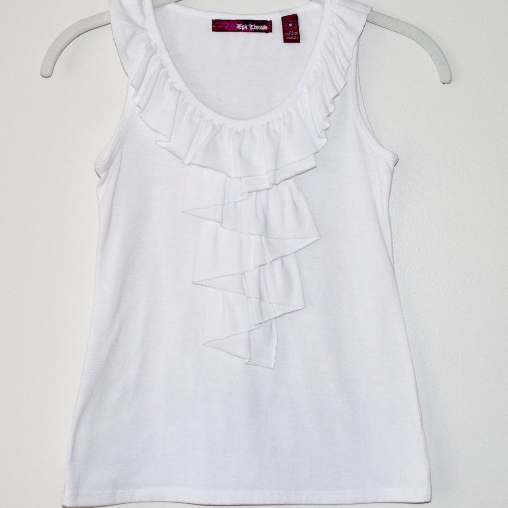 Epic Threads Ruffled Sleeveless White Tank Top - Medium - Picture 5 of 6